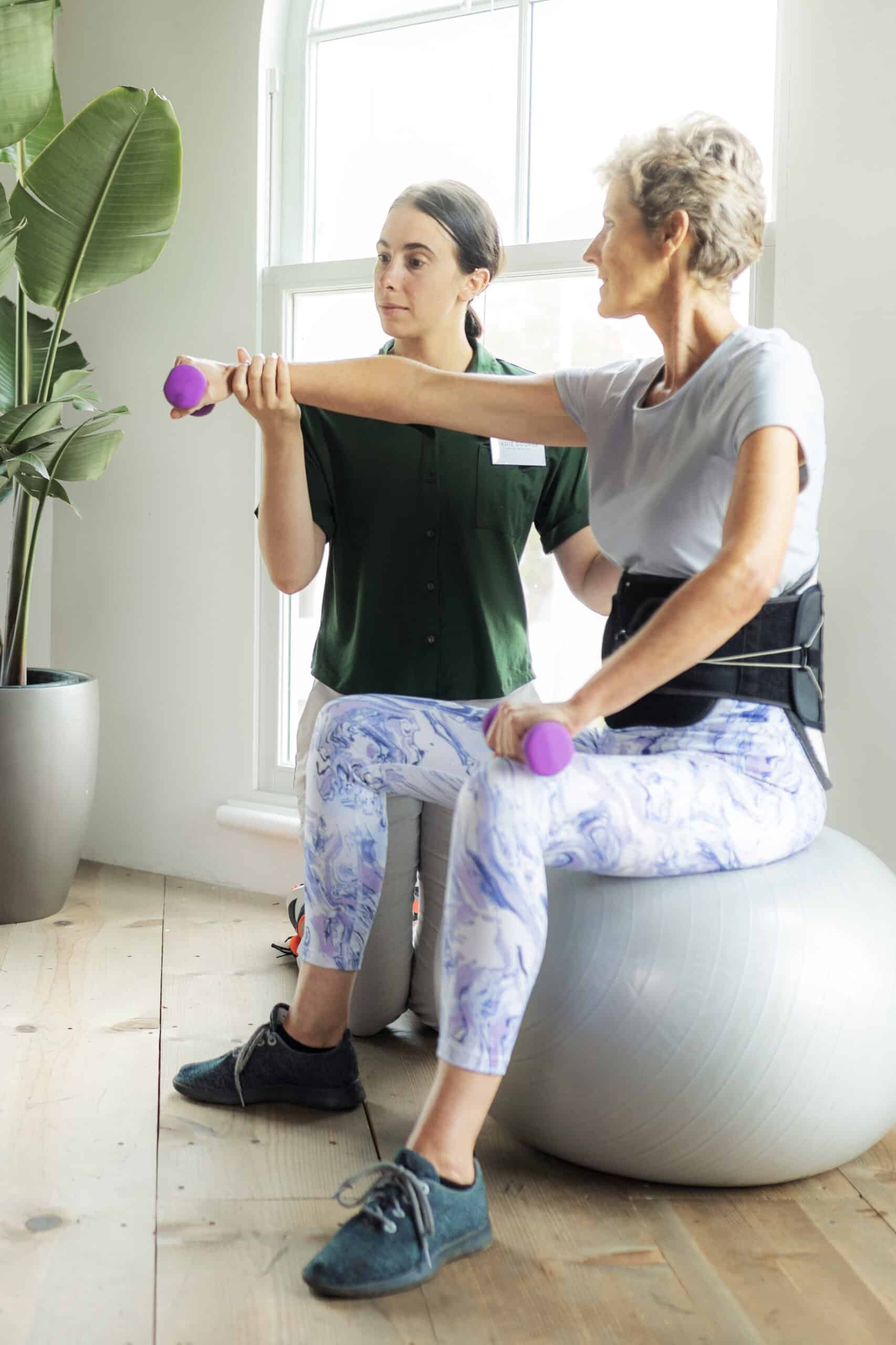 Mature woman doing physical therapy